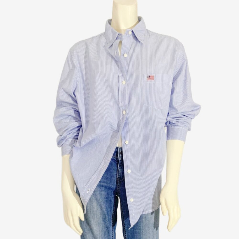 Vintage Ralph Lauren Polo Jeans Co. Blue Striped Button Front Shirt / Small-Mdm